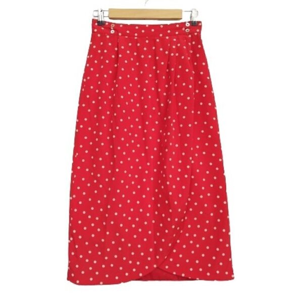 Vintage Red Polka Dot Wrap Midi Skirt Size S M Liz Claiborne Retro Pin Up Wiggle - Picture 1 of 10